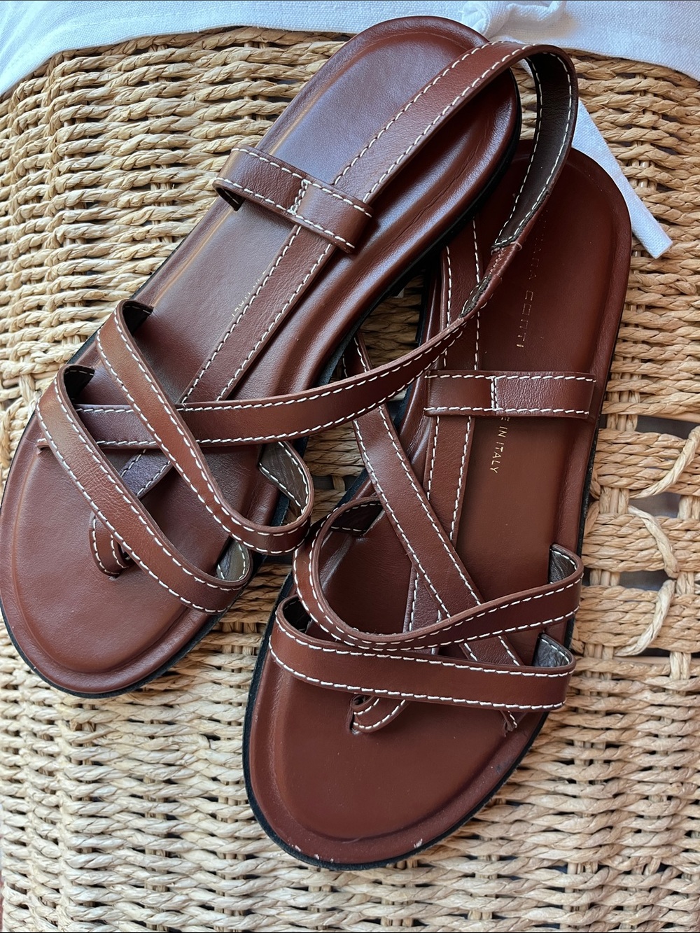 Women's Brown Leather Strappy Sandals with Contrast Stitching